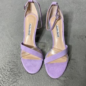Charles David Lavender Lilac Suede Strap Stiletto Sandals Purple Heels 7.5M Chic